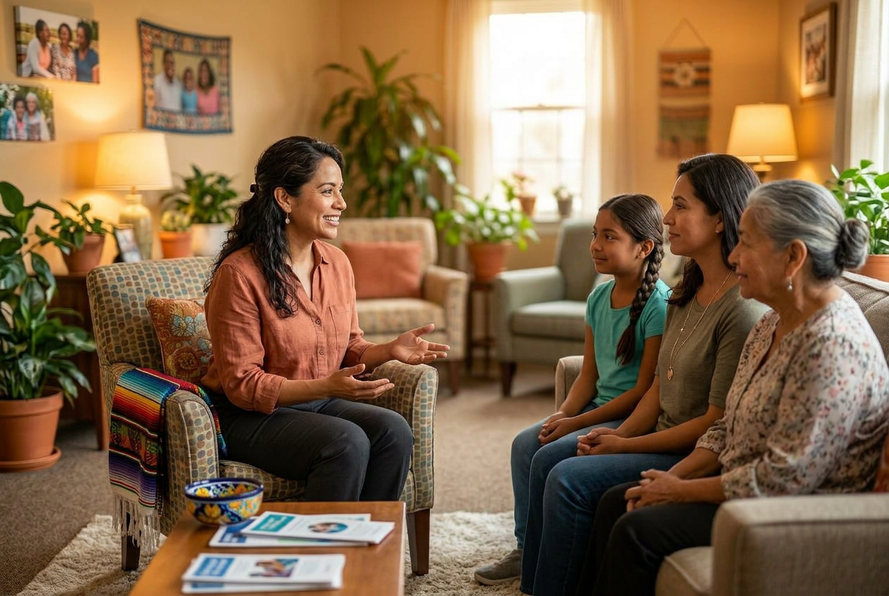 Community Health Worker greeting a family